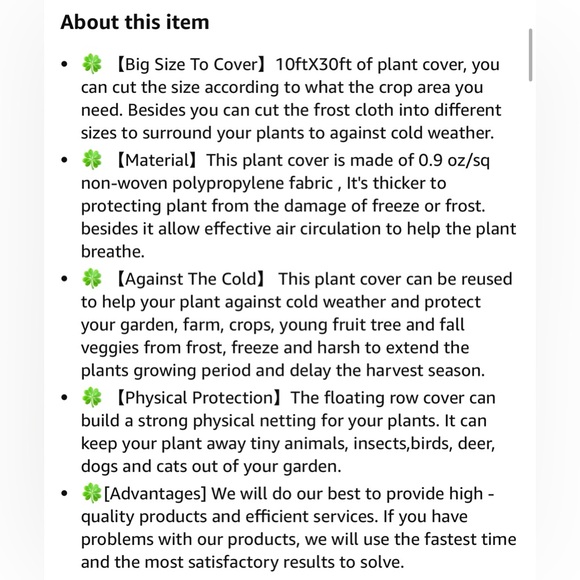 CJGQ (x2) 10’x30’ Polypropylene Plant Cover Blankets, Winter Protection Anti Bug - Picture 7 of 9